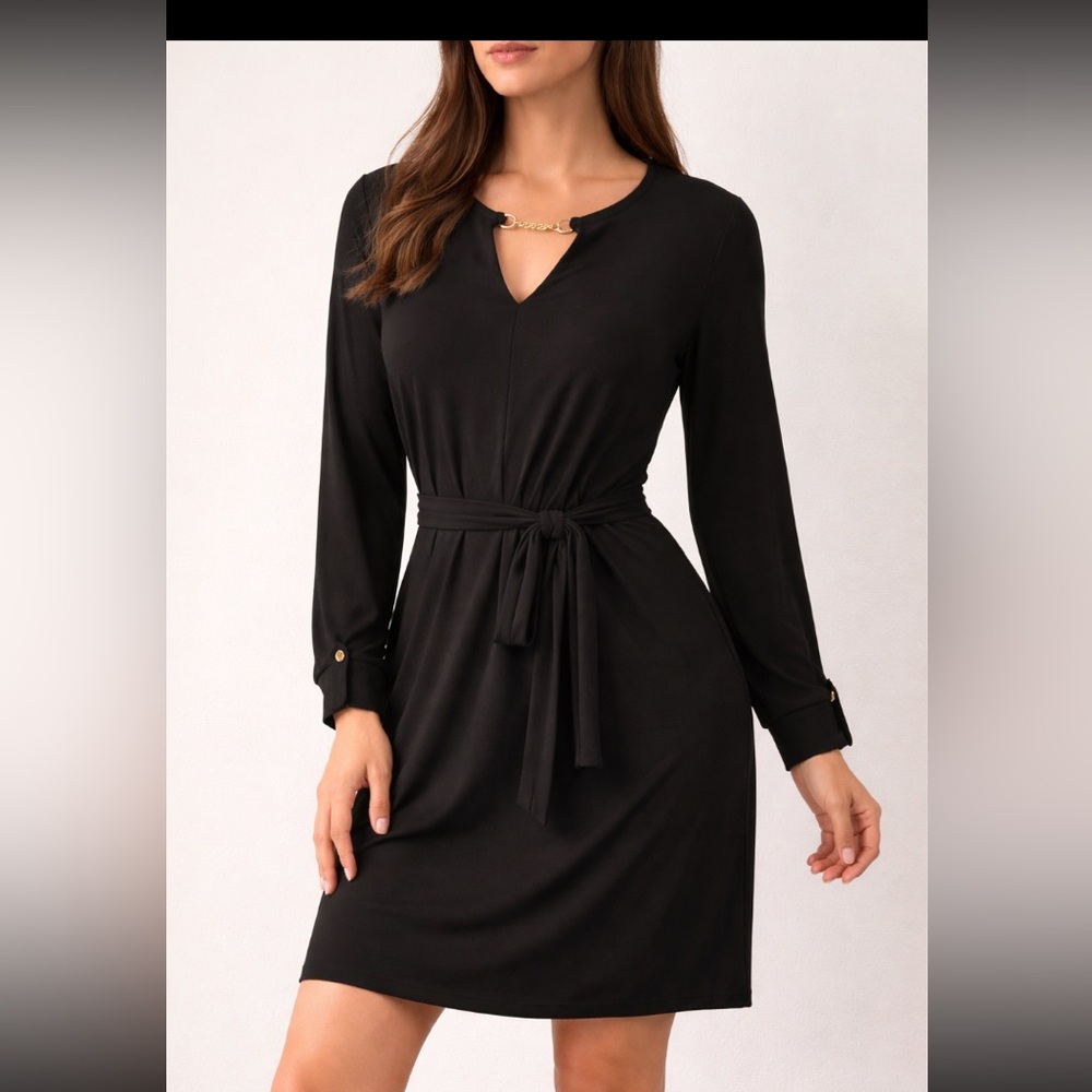 Michael Kors Elegant Black Tie-Waist Dress